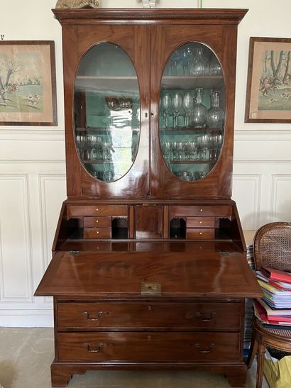 Bureau scriban bibliothèque en placage d'acajou...