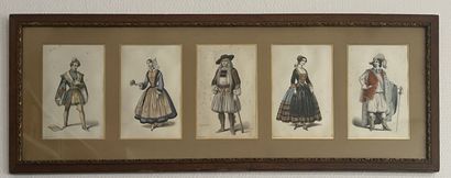 Cinq gravures d'acteurs et comédiens dans...