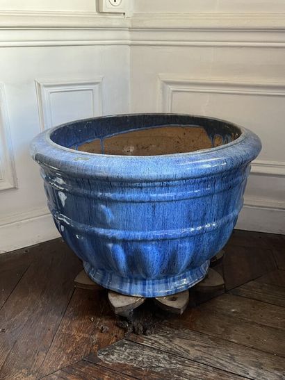 Cache-pot en céramique émaillé bleu 
Hauteur...