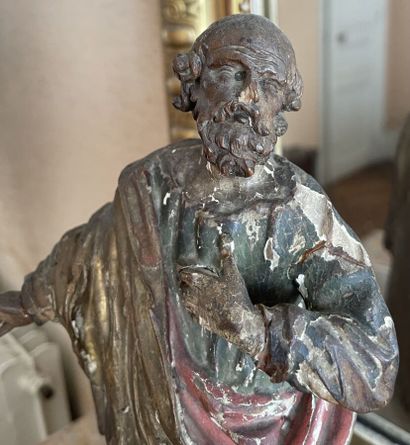 Saint personnage en bois sculpté polychrome
XVIIIe...