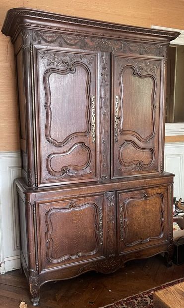 Buffet à deux corps en bois rustique - XXe...