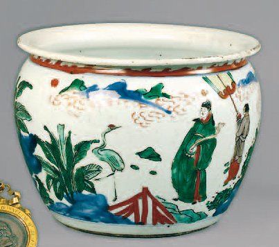 Vasque en porcelaine blanche décorée en bleu...