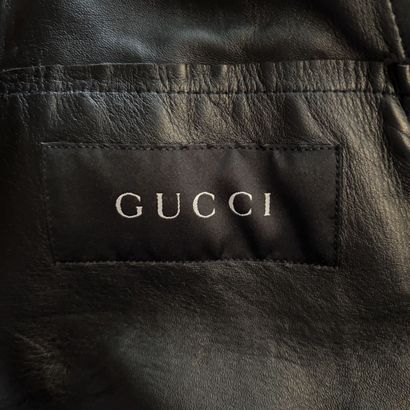 GUCCI - Veste en cuir et toile noir (un trou...