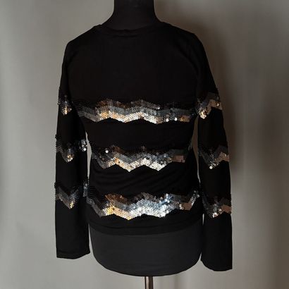 EMPORIO ARMANI - Pull en laine noire orné...
