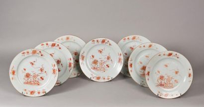 COMPAGNIE DES INDES
Sept assiettes en camaïeu...