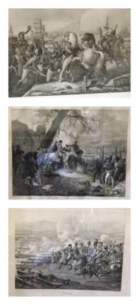 Trois gravures représentant des batailles...