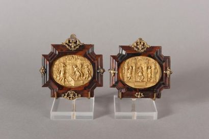 Paire de plaques en fonte de cuivre doré...
