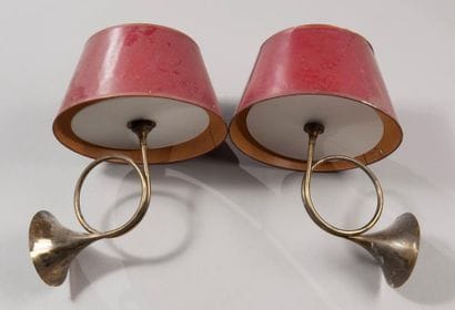 Paire d'appliques en trompe de chasse en...