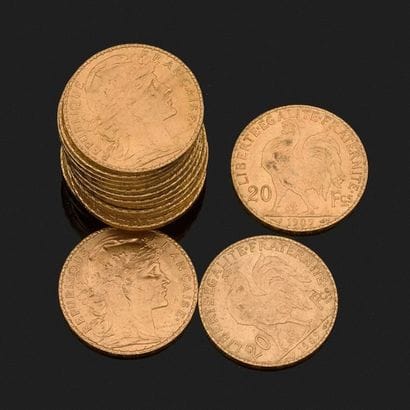 France
DIX-SEPT PIÈCES D'OR 20 FRANCS (huit...