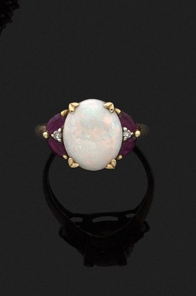 BAGUE en or jaune 18k (750 millièmes) sertie...