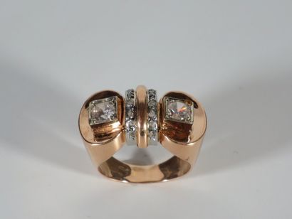 BAGUE en or rose 18k (750 millièmes) et platine...