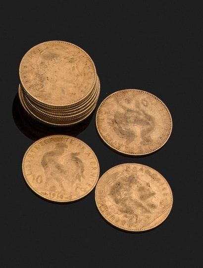 France
QUINZE PIÈCES D'OR DE 10 FRANCS (trois...