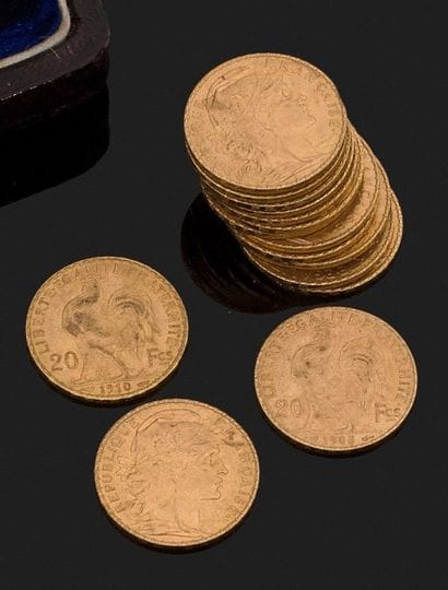 France
SEIZE PIÈCES D'OR 20 FRANCS (cinq...