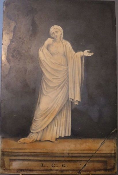 Plaque en scagliola représentant une vestale,...