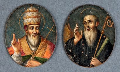 Deux miniatures ovales peintes sur cuivre...