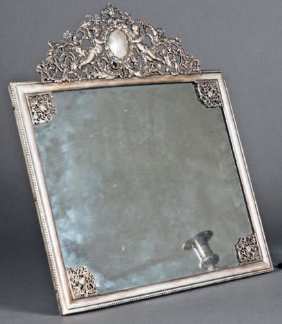 Miroir de table en bronze argenté à riche...
