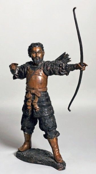 Grande sculpture de guerrier japonais en...