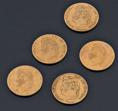 France

Cinq pièces de 20 Francs or (deux...