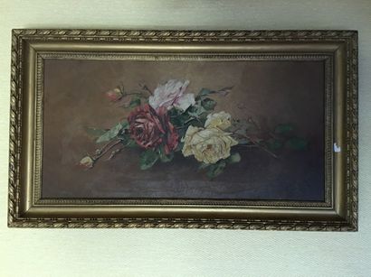 Ecole française Jeté de roses Huile sur toile...
