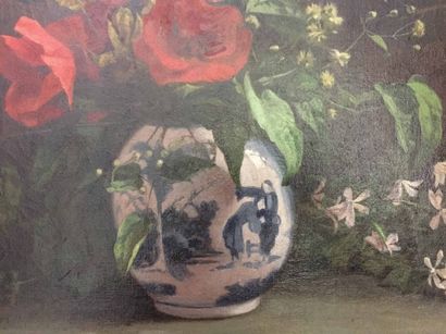 ANDRIEU Huile sur toile, bouquet de fleurs...