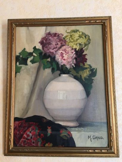 M. GIRAUD Nature morte au dahlia. Huile sur...