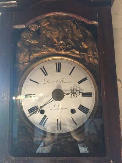 Horloge comtoise en bois naturel, cadran...