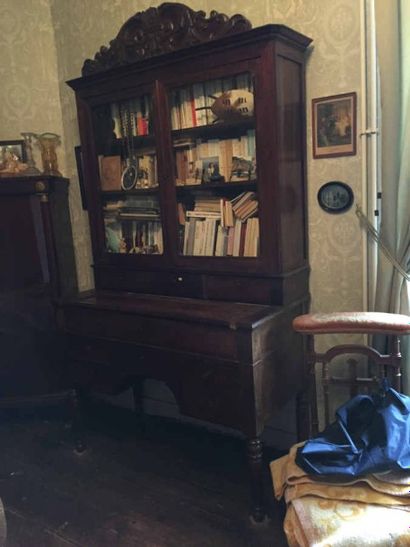 Bureau à gradin bibliothèque en placage d'acajou...