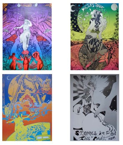 Lot de quatre affiches psychédéliques Papier...