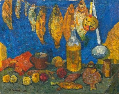 Nature morte aux poissons et à la louche,...
