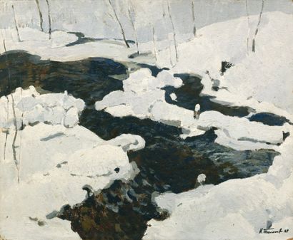 Rivière sous la neige, 1967 Huile sur carton...