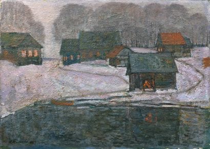 Village, 1962 Huile sur isorel signée et...