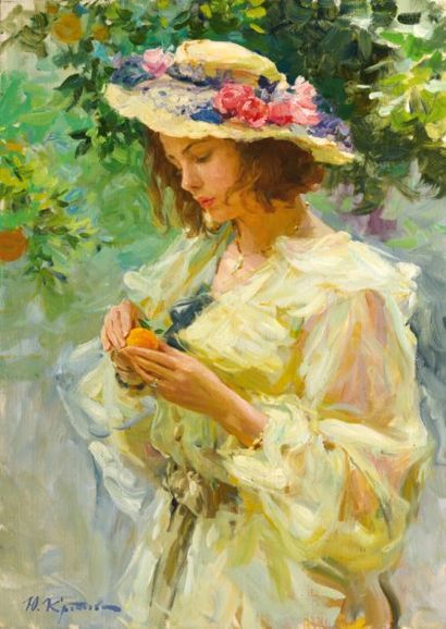 YURI KROTOV (1964)
Femme au chapeau épluchant...