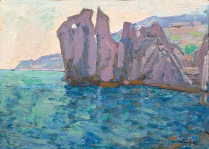 Falaises violettes, 1987 Huile sur panneau...