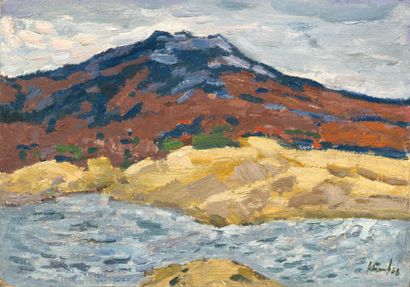 Montagne en bord de rivière, 1968 Huile sur...