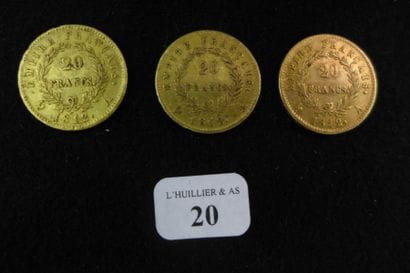 FRANCE

Lot de trois pièces de 20 francs...