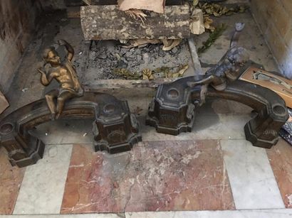 PAIRE DE CHENETS en bronze à décor de deux...