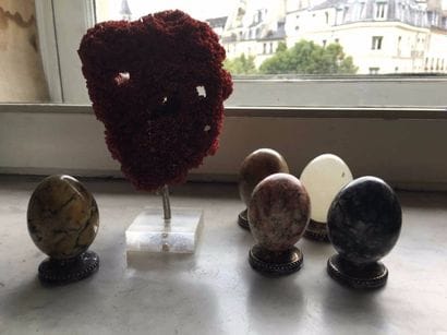 MORCEAU DE CORAIL monté et QUATRE OEUFS en...