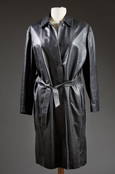 CERRUTTI 

Manteau en cuir noir surpiqué...