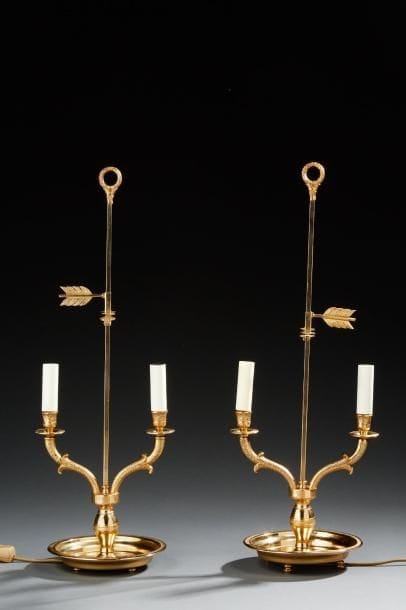 Paire de lampes bouillotte de style Restauration,...