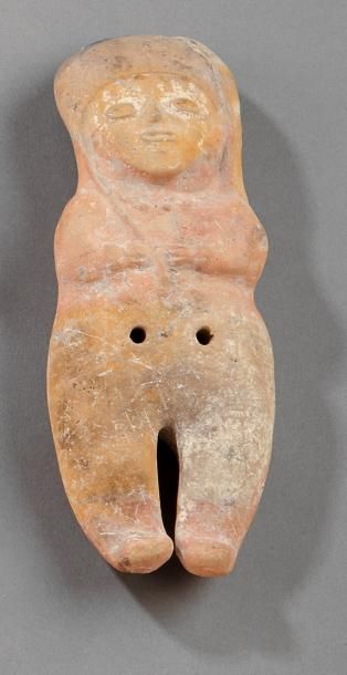 Figure Ocharina en terre cuite à décor polychrome.
Équateur,...