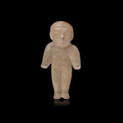 Figure-sifflet en terre cuite à engobe beige...