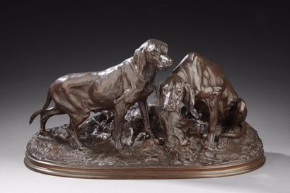 Pierre-Jules Mene (1810-1879)
Couple de Saintongeois
Bronze...