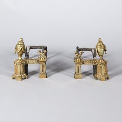 Paire de chenets en bronze à décor de pilastres...