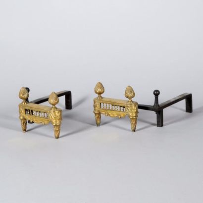 Paire de chenets en bronze à décor de balustrade,...