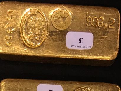 Un lingot d'or n° 656250
Poids indiqué 996,2...