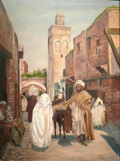 BURKS-Scène de marché, 1930 Toile signée...