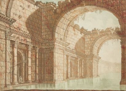 Pièce encadrée représentant des Thermes romains...