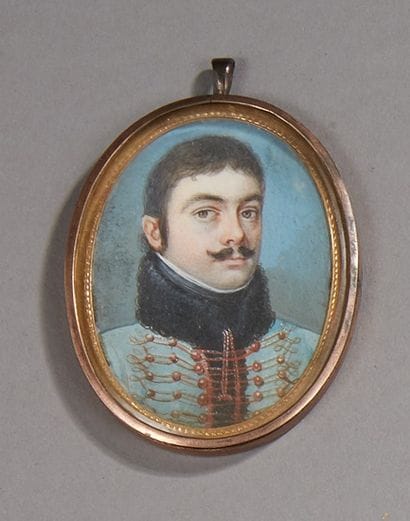 Ecole française vers 1810

Portrait de hussard

Miniature...