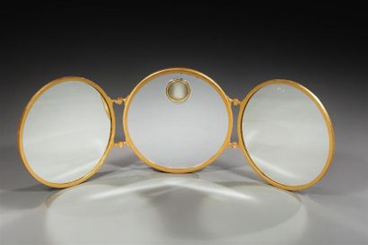 Miroir BROT triptyque en métal doré, électrifié...