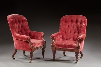 Paire de bergères gondole en velours rouge...